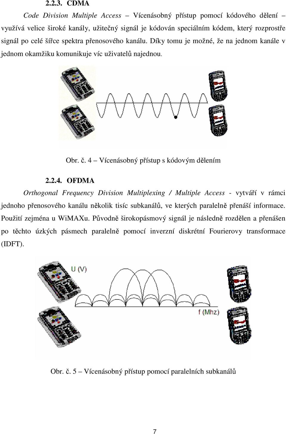 spektra přenosového kanálu. Díky tomu je možné, že na jednom kanále v jednom okamžiku komunikuje víc uživatelů najednou. Obr. č. 4 
