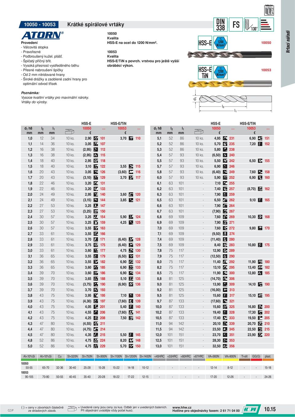 12 N/mm 2. 153 -E/TiN s povrch. vrstvou pro ještě vyšší obráběcí výkon. -E -E TiN 338 FS 13 15 153 Vysoce kvalitní vrtáky pro maximální nároky. Vrtáky do výroby.