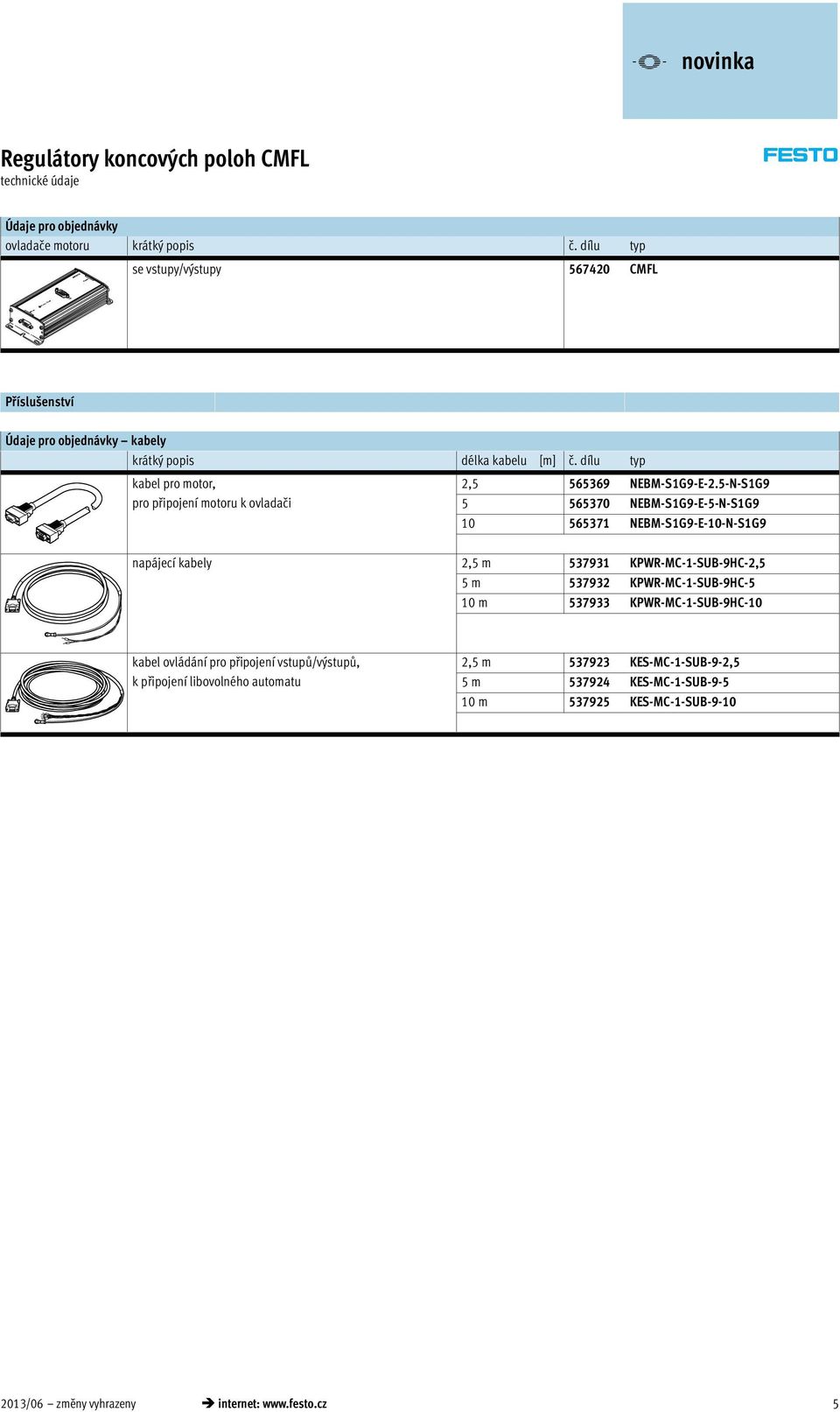 dílu typ kabel pro motor, pro připojení motoru k ovladači 2,5 565369 NEBM-S1G9-E-2.