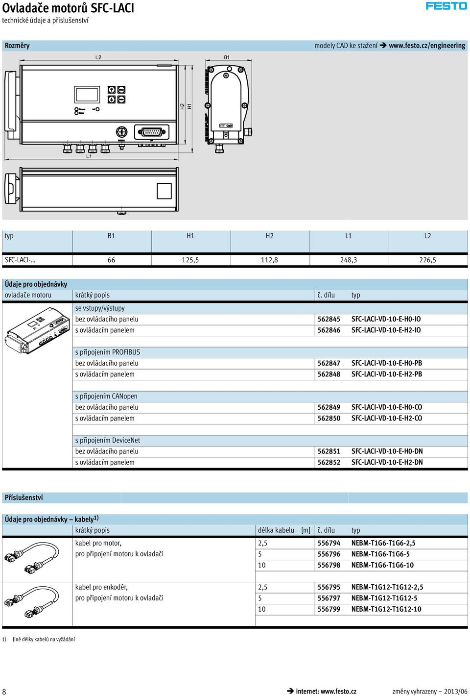 SFC-LACI-VD-10-E-H0-PB s ovládacím panelem 562848 SFC-LACI-VD-10-E-H2-PB s připojením CANopen bez ovládacího panelu 562849 SFC-LACI-VD-10-E-H0-CO s ovládacím panelem 562850 SFC-LACI-VD-10-E-H2-CO s