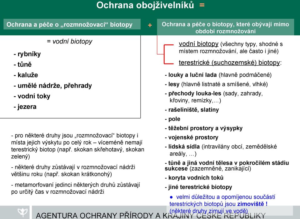 toky - přechody louka-les (sady, zahrady, křoviny, remízky, ) - jezera - rašeliniště, slatiny - pole - těžební prostory a výsypky - pro některé druhy jsou rozmnožovací biotopy i místa jejich výskytu