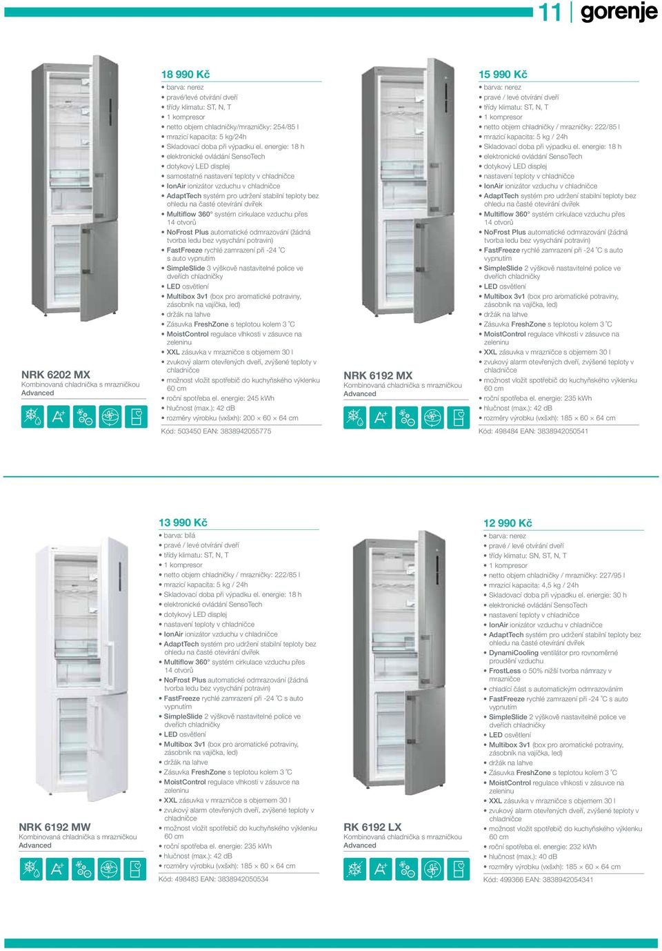 přes 14 otvorů NoFrost Plus automatické odmrazování (žádná tvorba ledu bez vysychání potravin) FastFreeze rychlé zamrazení při -24 C s auto SimpleSlide 3 výškově nastavitelné police ve dveřích