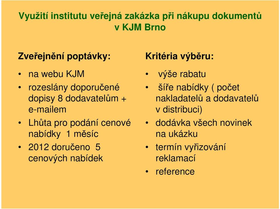 nabídek Kritéria výběru: výše rabatu šíře nabídky ( počet nakladatelů a