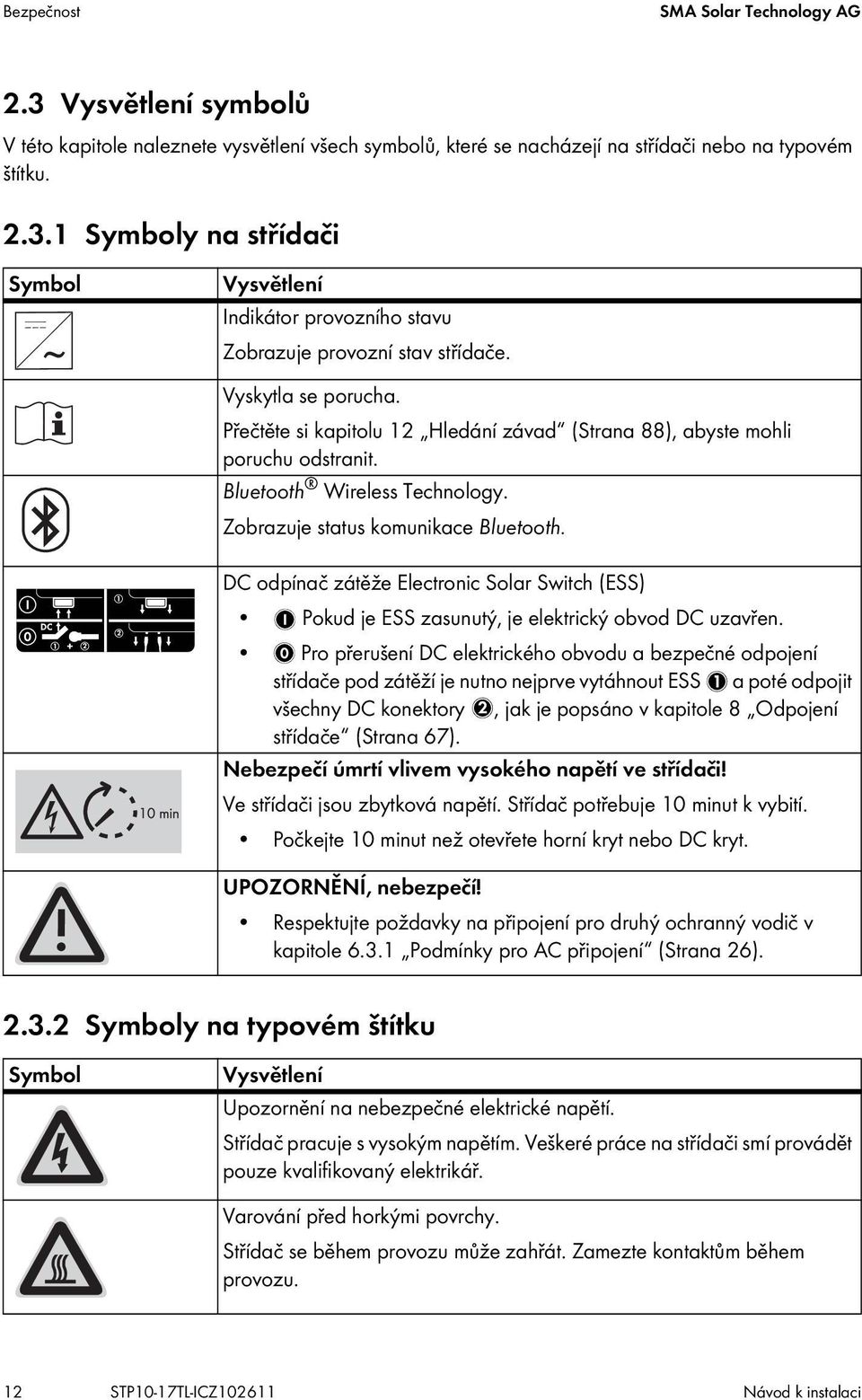 DC odpínač zátěže Electronic Solar Switch (ESS) Pokud je ESS zasunutý, je elektrický obvod DC uzavřen.