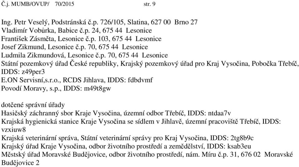 ON Servisní,s.r.o., RCDS Jihlava, IDDS: fdbdvmf Povodí Moravy, s.p.