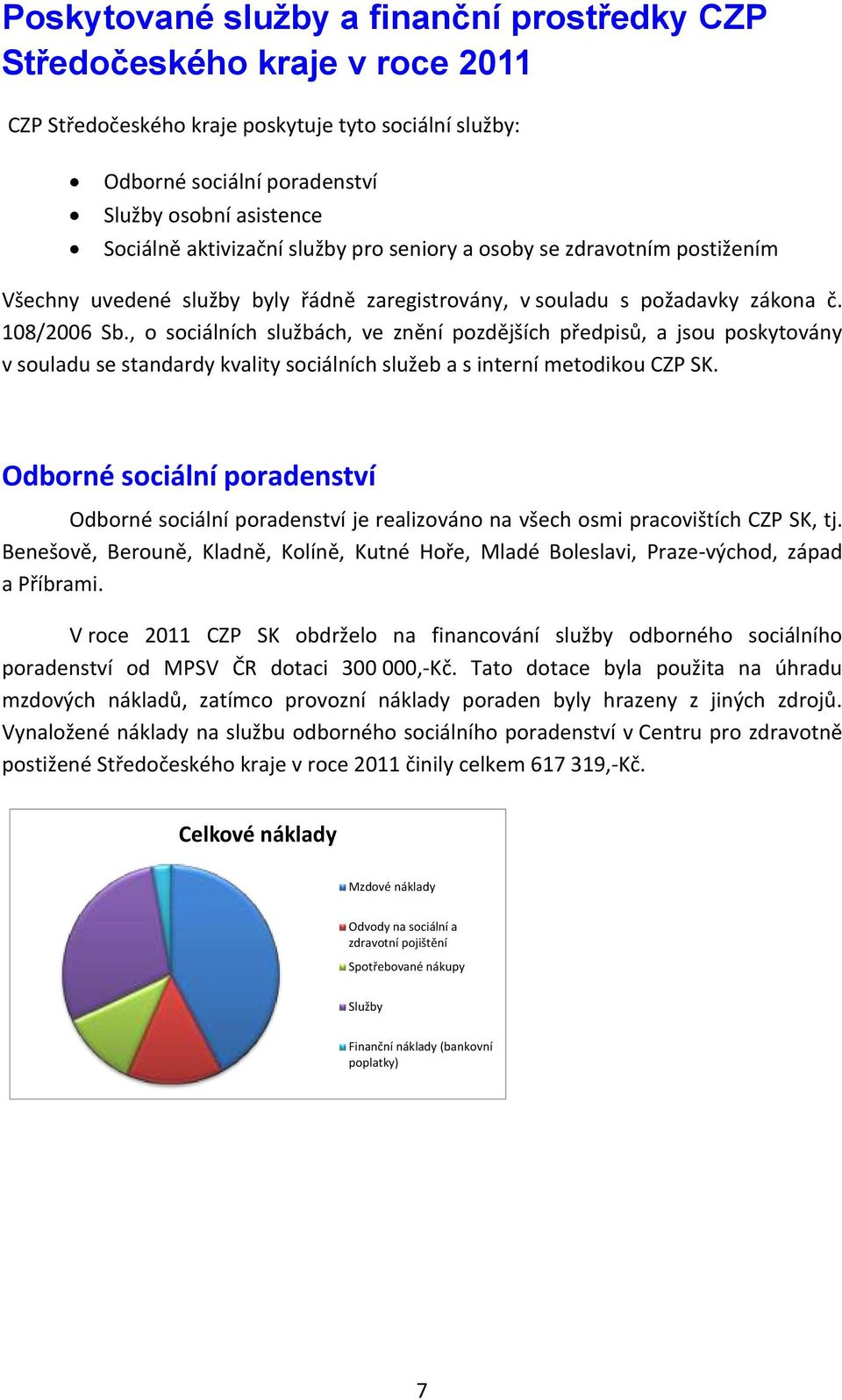 , o sociálních službách, ve znění pozdějších předpisů, a jsou poskytovány v souladu se standardy kvality sociálních služeb a s interní metodikou CZP SK.