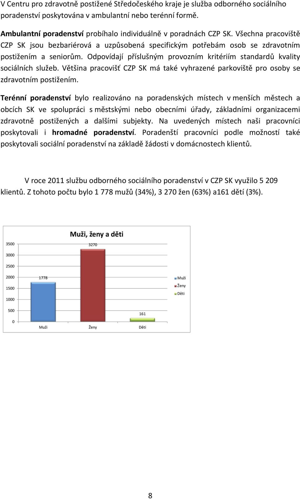 Odpovídají příslušným provozním kritériím standardů kvality sociálních služeb. Většina pracovišť CZP SK má také vyhrazené parkoviště pro osoby se zdravotním postižením.