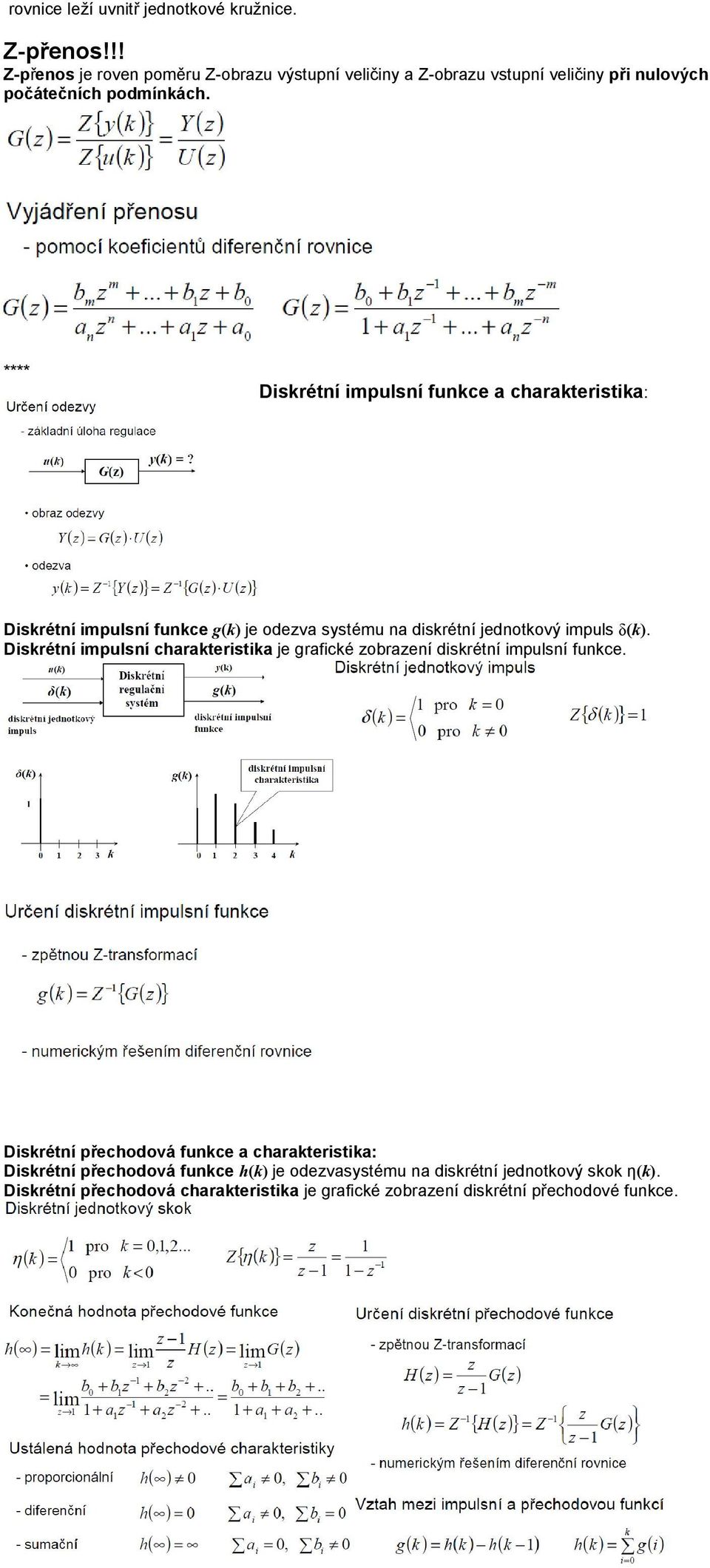 **** Diskrétní impulsní funkce a charakteristika: Diskrétní impulsní funkce g(k) je odezva systému na diskrétní jednotkový impuls δ(k).