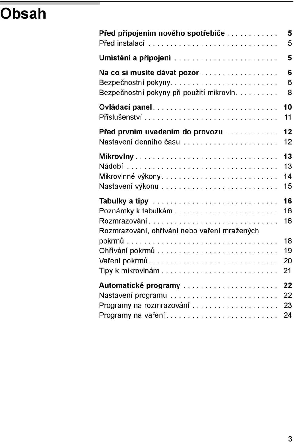 ........... 12 Nastavení denního času...................... 12 Mikrovlny................................. 13 Nádobí................................... 13 Mikrovlnné výkony........................... 14 Nastavení výkonu.