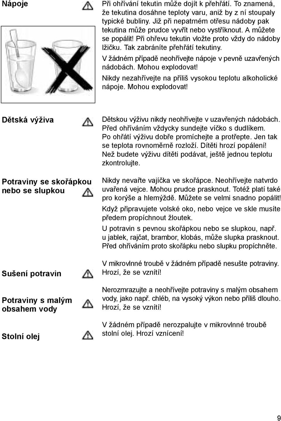 V žádném případě neohřívejte nápoje v pevně uzavřených nádobách. Mohou explodovat!