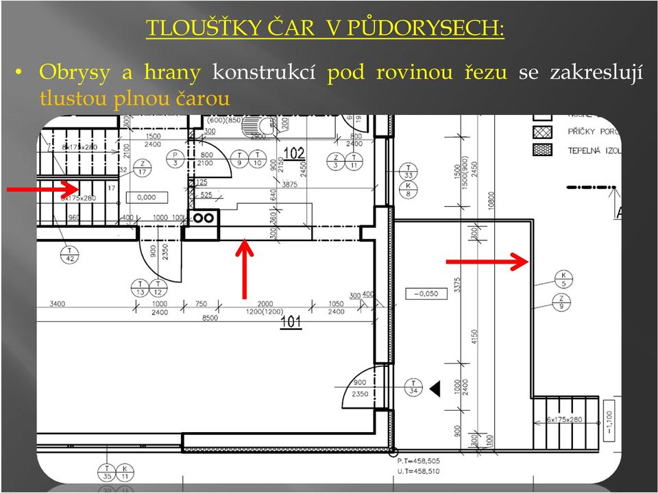 hrany konstrukcí pod