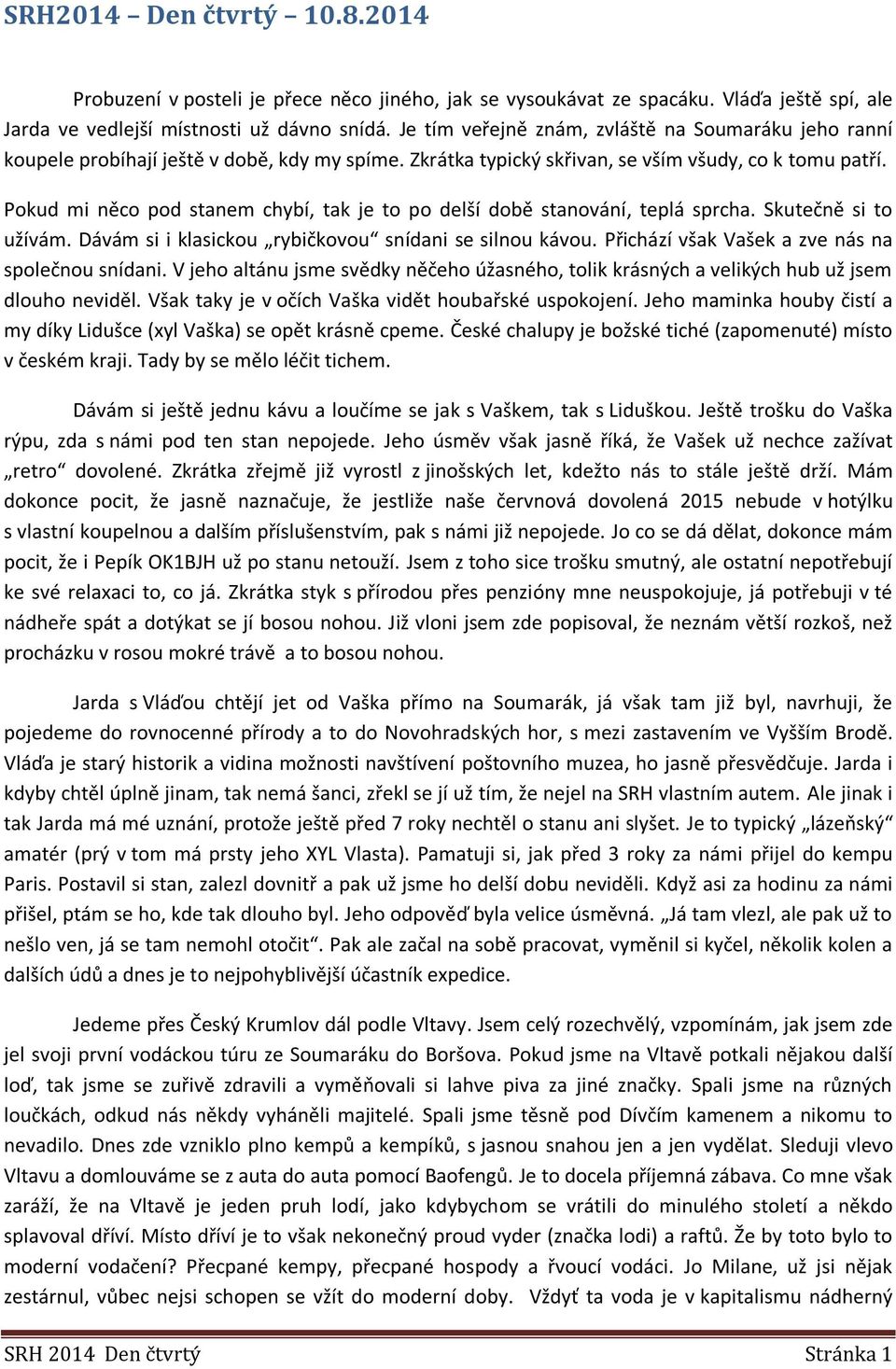 Pokud mi něco pod stanem chybí, tak je to po delší době stanování, teplá sprcha. Skutečně si to užívám. Dávám si i klasickou rybičkovou snídani se silnou kávou.