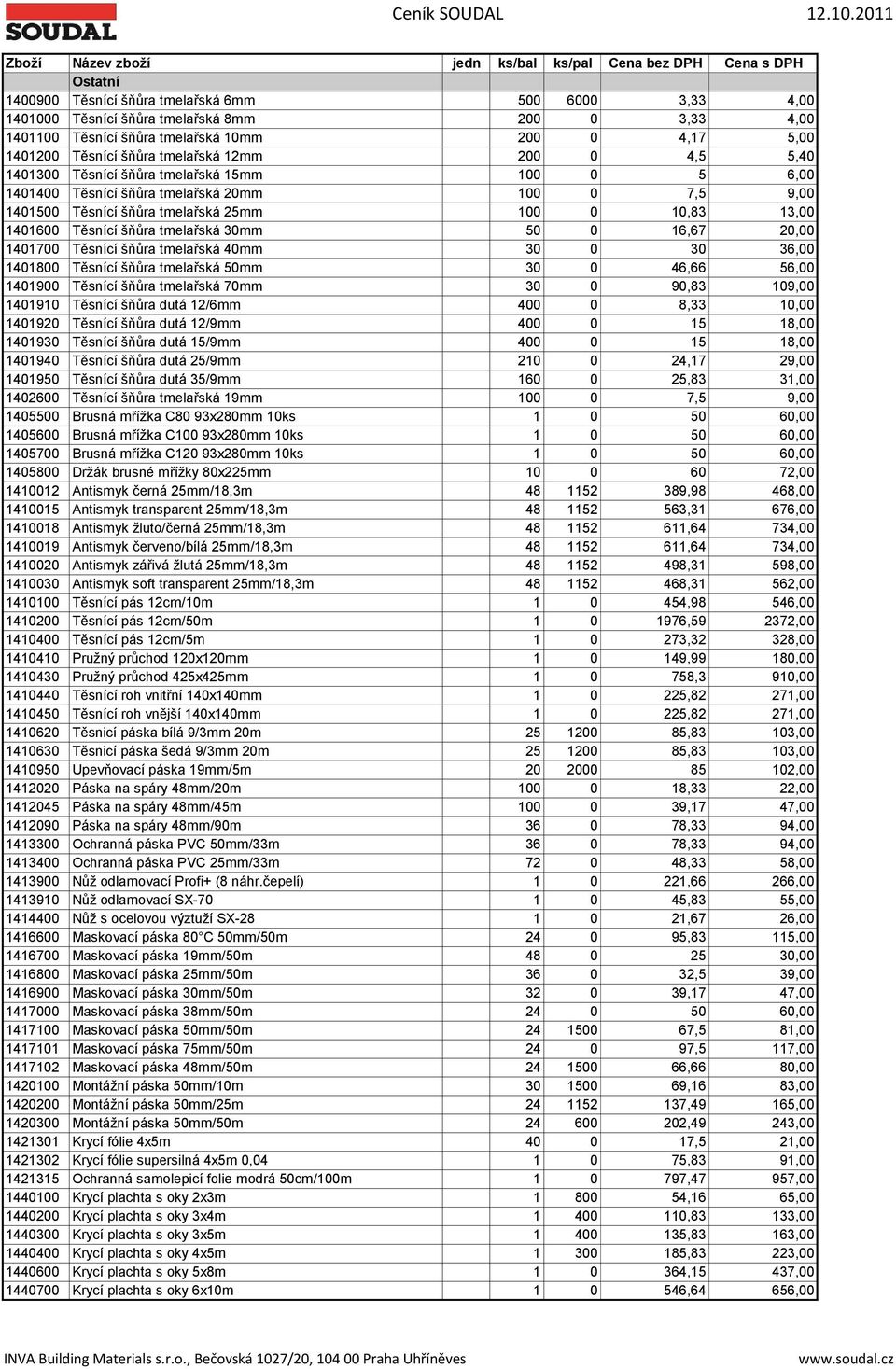 tmelařská 30mm 50 0 16,67 20,00 1401700 Těsnící šňůra tmelařská 40mm 30 0 30 36,00 1401800 Těsnící šňůra tmelařská 50mm 30 0 46,66 56,00 1401900 Těsnící šňůra tmelařská 70mm 30 0 90,83 109,00 1401910