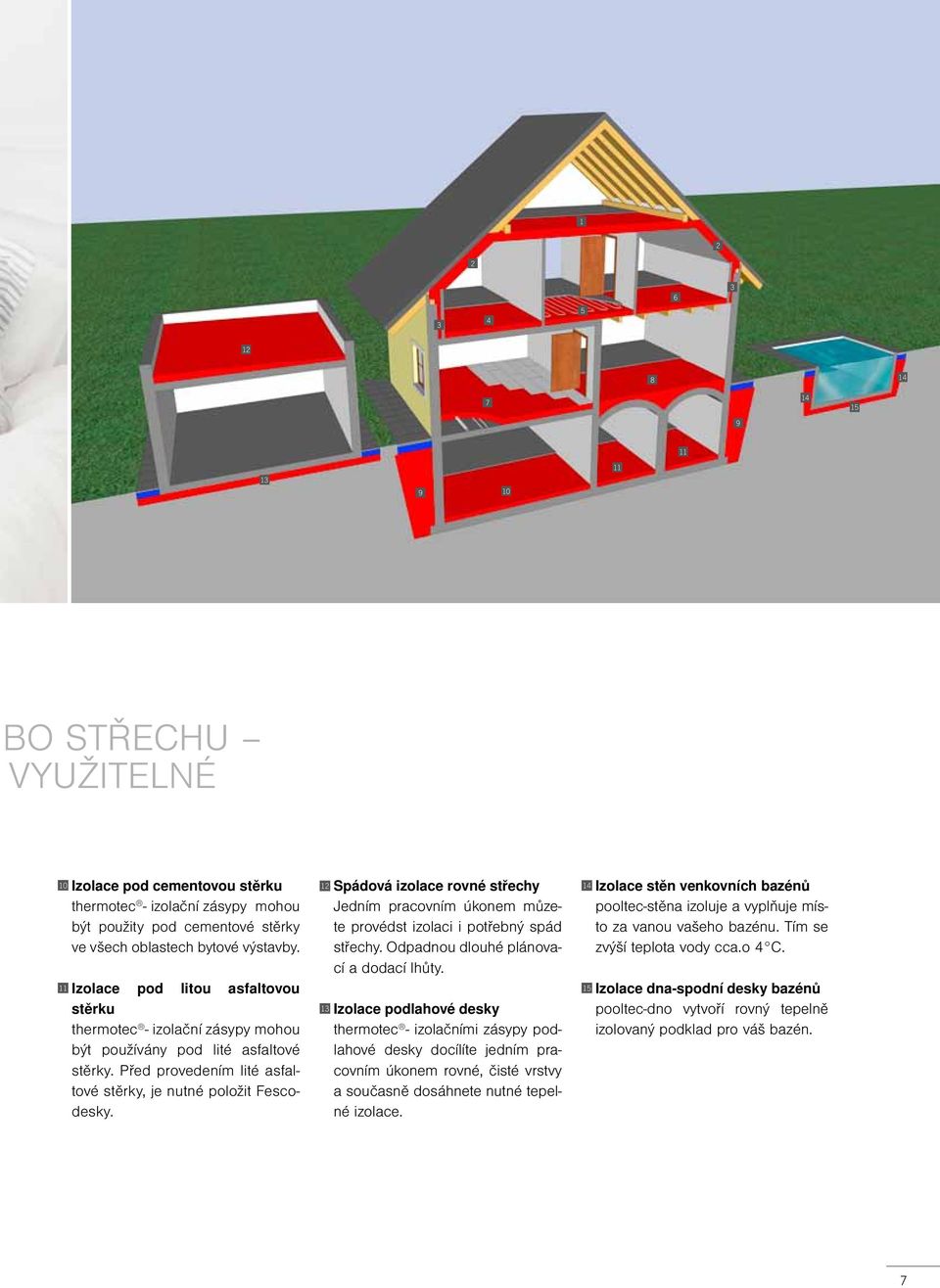 12 13 Spádová izolace rovné střechy Jedním pracovním úkonem můzete provédst izolaci i potřebný spád střechy. Odpadnou dlouhé plánovací a dodací lhůty.