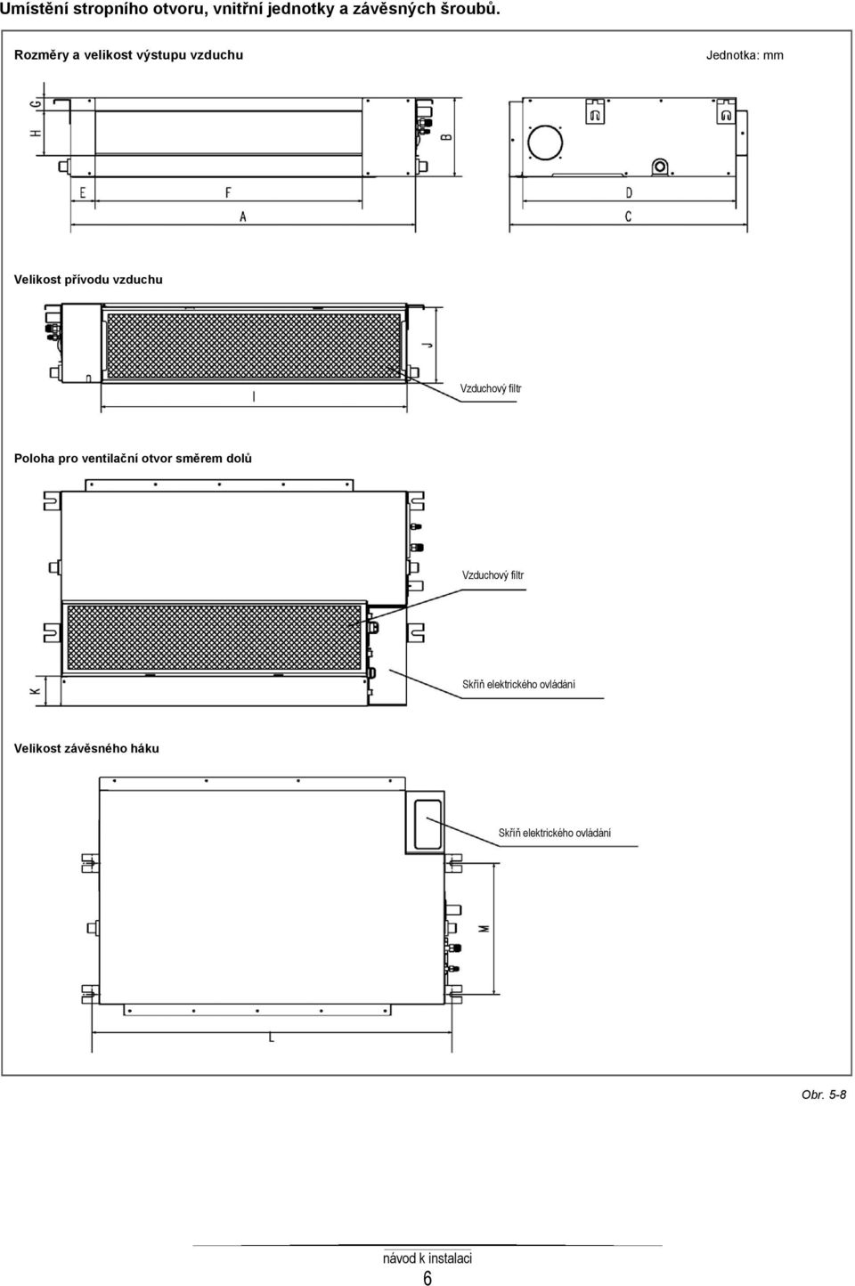 Vzduchový filtr Poloha pro ventilační otvor směrem dolů Vzduchový filtr