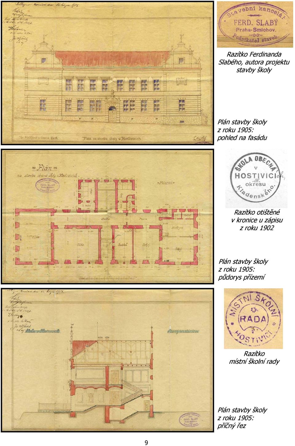 kronice u zápisu z roku 1902 Plán stavby školy z roku 1905: půdorys