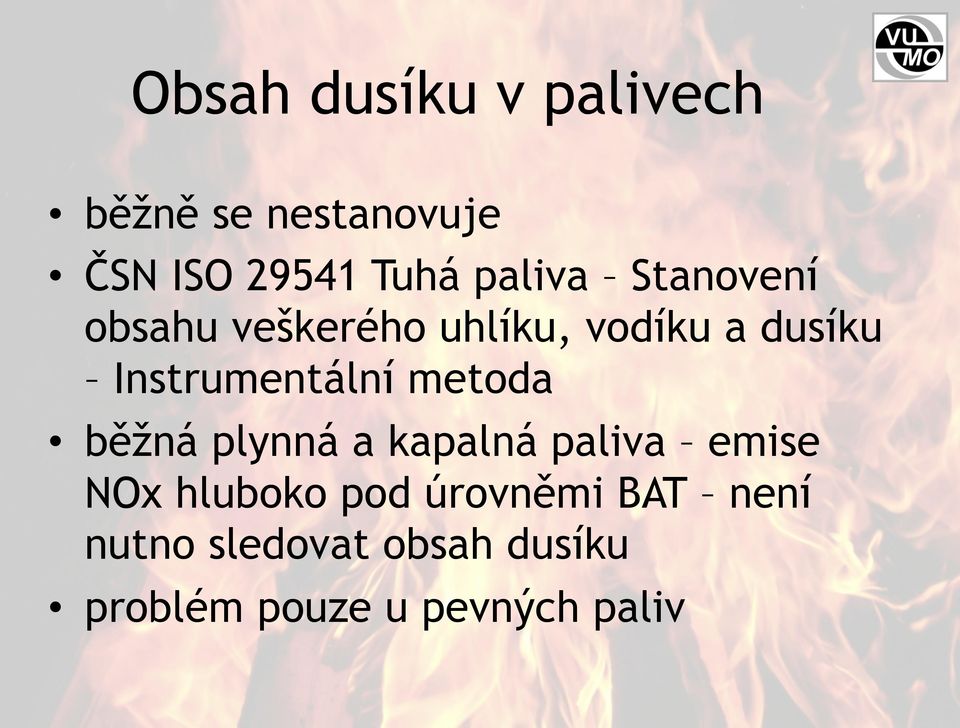 Instrumentální metoda běžná plynná a kapalná paliva emise NOx