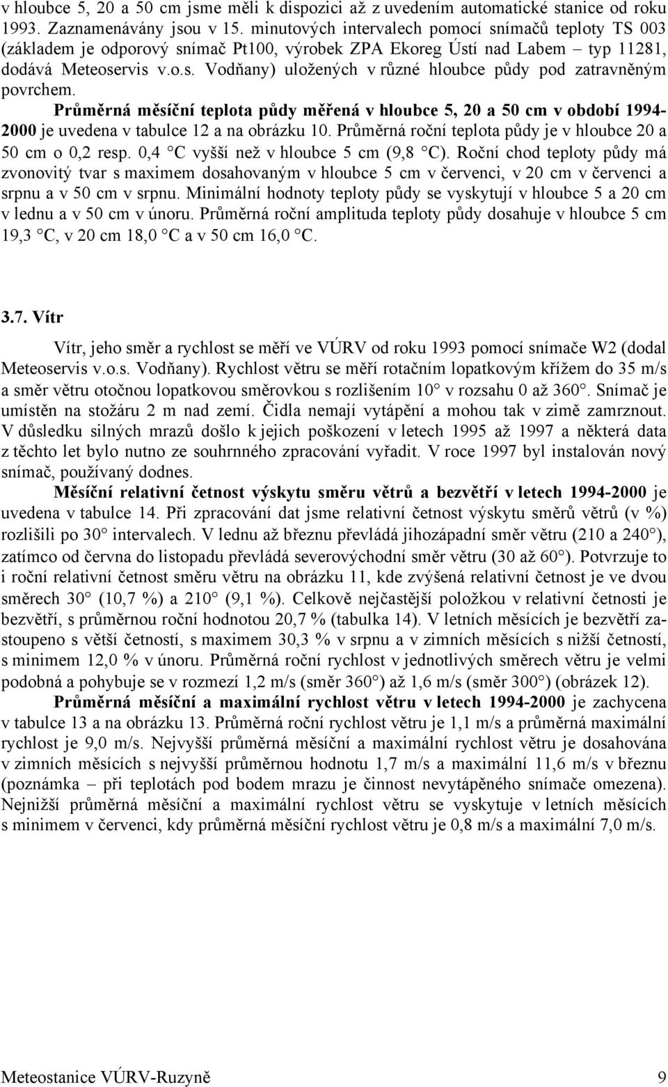 Průměrná měsíční teplota půdy měřená v hloubce 5, 2 a 5 cm v období 1994-2 je uvedena v tabulce 12 a na obrázku 1. Průměrná roční teplota půdy je v hloubce 2 a 5 cm o,2 resp.