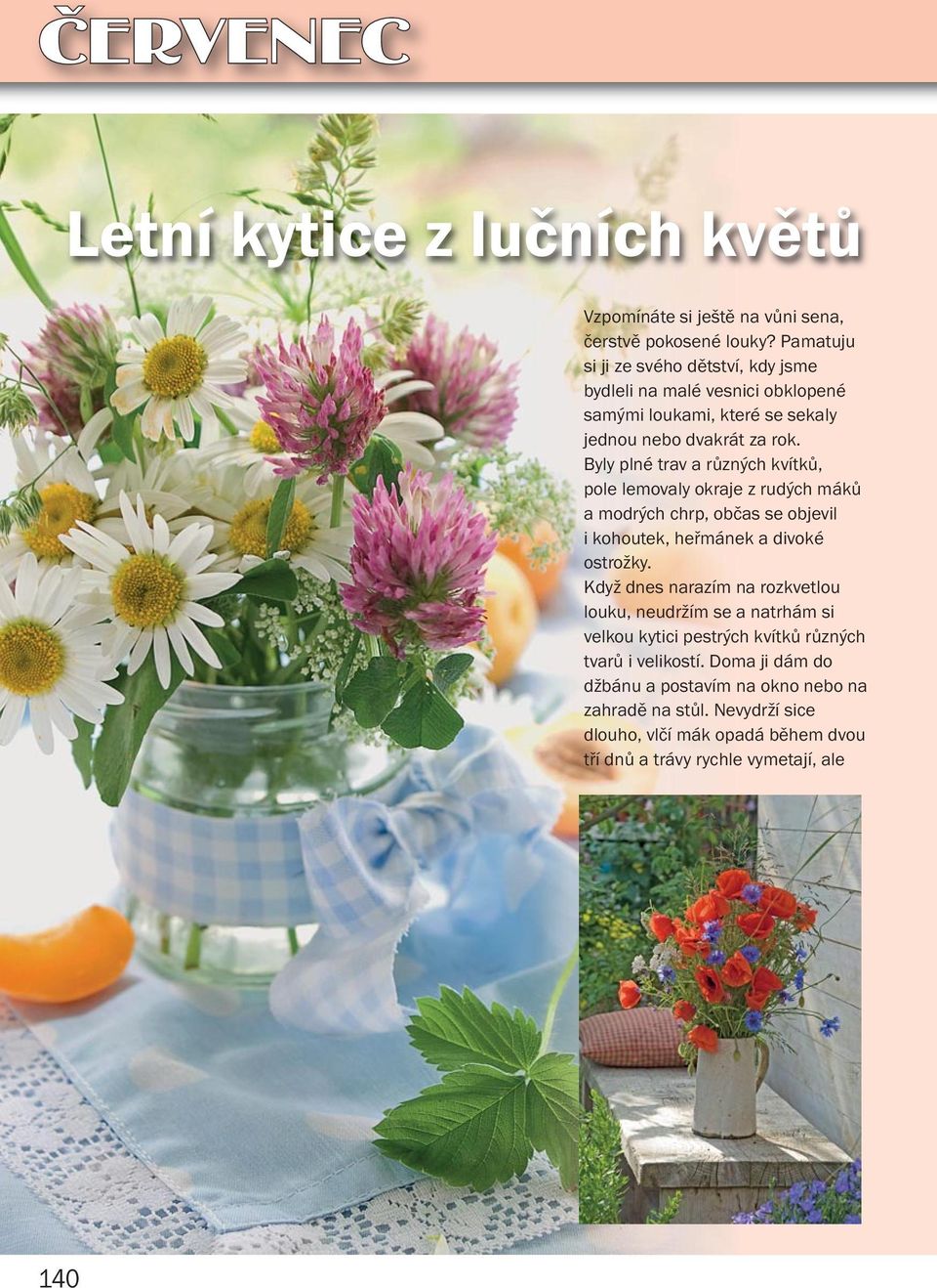 Byly plné trav a různých kvítků, ple lemvaly kraje z rudých máků a mdrých chrp, bčas se bjevil i khutek, heřmánek a divké stržky.