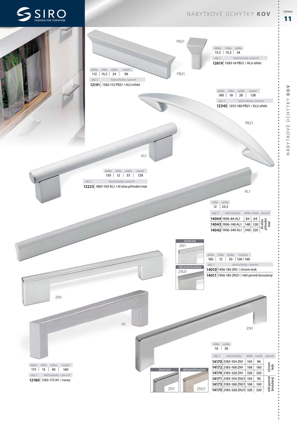 AL1 340 320 Al elox přírodní mat e 185 12 30 128 / 160 14010 1956-185 / 14011 1956-185 / N1 10 36 kód úchytky délka rozteč povrch 175 15 40 160 12180 1585-175 N1 /