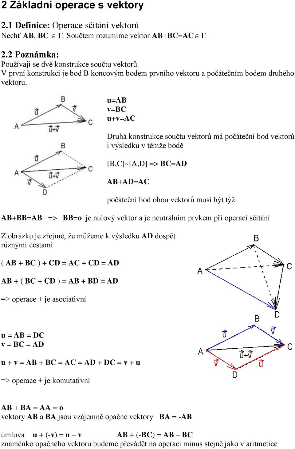 =AB =BC +=AC Drhá knstrkce sčt ektrů má pčáteční bd ektrů i ýsledk témže bdě [B,C]~[A,D] => BC=AD AB+AD=AC pčáteční bd b ektrů msí být týž AB+BB=AB => BB= je nlý ektr a je netrálním prkem při peraci