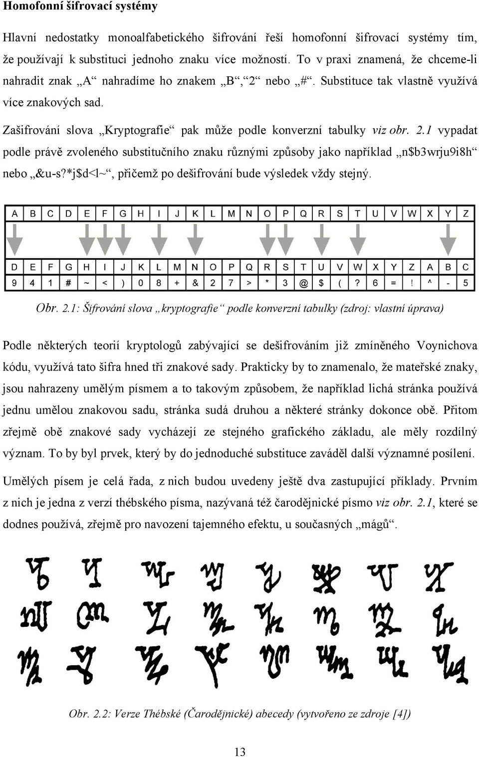 Zašifrování slova Kryptografie pak může podle konverzní tabulky viz obr. 2.1 vypadat podle právě zvoleného substitučního znaku různými způsoby jako například n$b3wrju9i8h nebo &u-s?