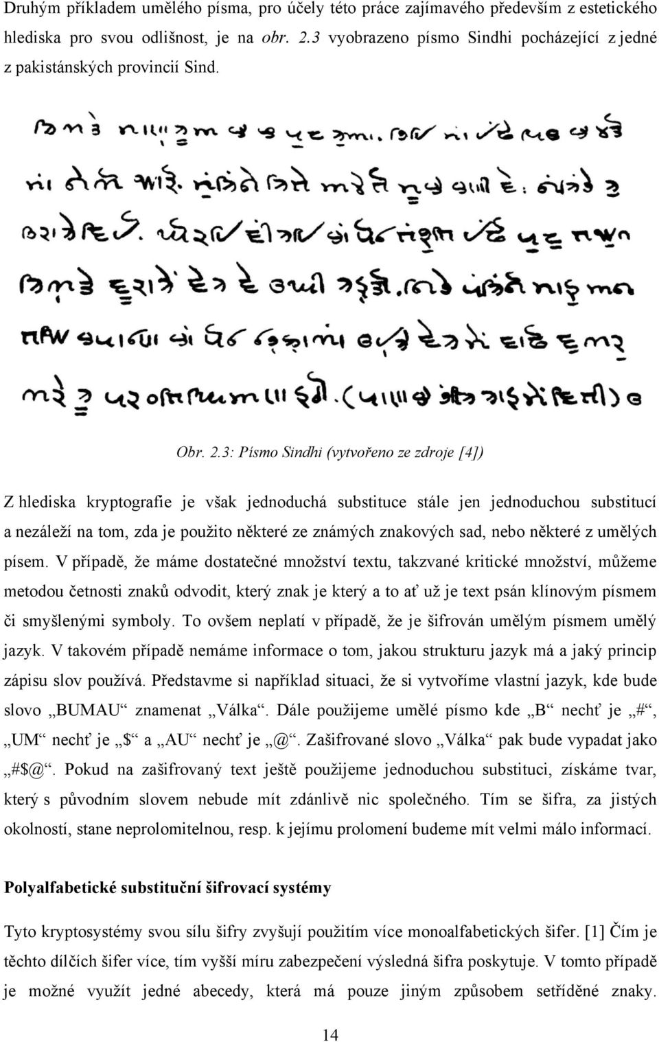 3: Písmo Sindhi (vytvořeno ze zdroje [4]) Z hlediska kryptografie je však jednoduchá substituce stále jen jednoduchou substitucí a nezáleží na tom, zda je použito některé ze známých znakových sad,