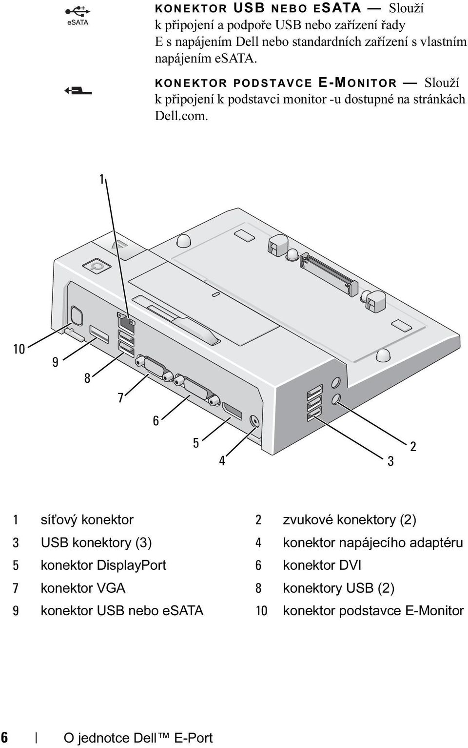 1 10 9 8 7 6 5 4 3 2 1 sítový konektor 2 zvukové konektory (2) 3 USB konektory (3) 4 konektor napájecího adaptéru 5 konektor