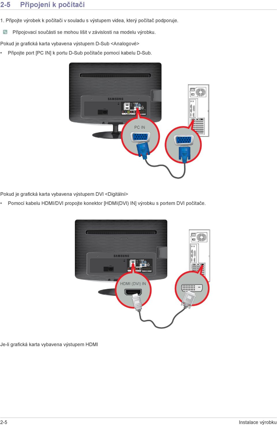 Pokud je grafická karta vybavena výstupem D-Sub <Analogové> Připojte port [PC IN] k portu D-Sub počítače pomocí kabelu D-Sub.