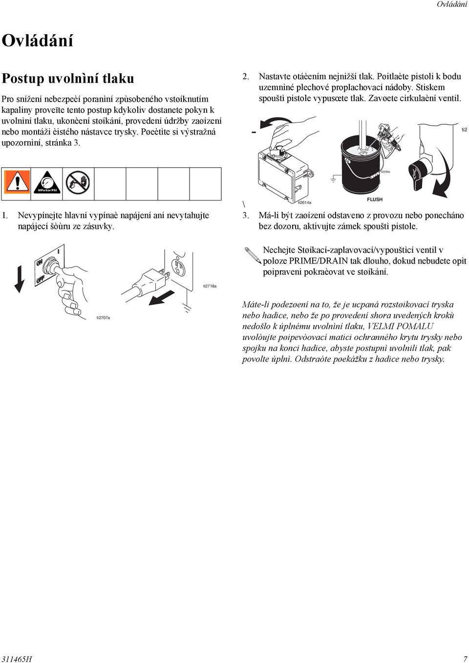 Stiskem spouštì pistole vypusœte tlak. Zavøete cirkulaèní ventil. - ti2 ti2599a 1. Nevypínejte hlavní vypínaè napájení ani nevytahujte napájecí šòùru ze zásuvky. FLUSH ti2614a \ 3.