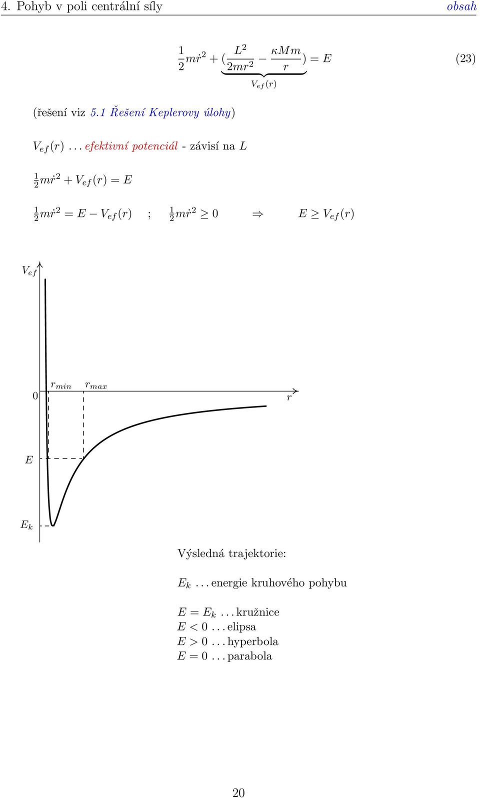 .. efektivní potenciál - závisí na L 1 2 mṙ2 + V ef (r) = E 1 2 mṙ2 1 = E V ef (r) ; 2 mṙ2 0 E V ef