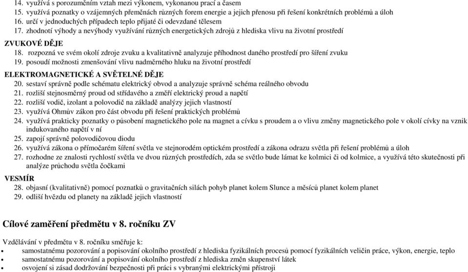 rozpozná ve svém okolí zdroje zvuku a kvalitativně analyzuje příhodnost daného prostředí pro šíření zvuku 19.