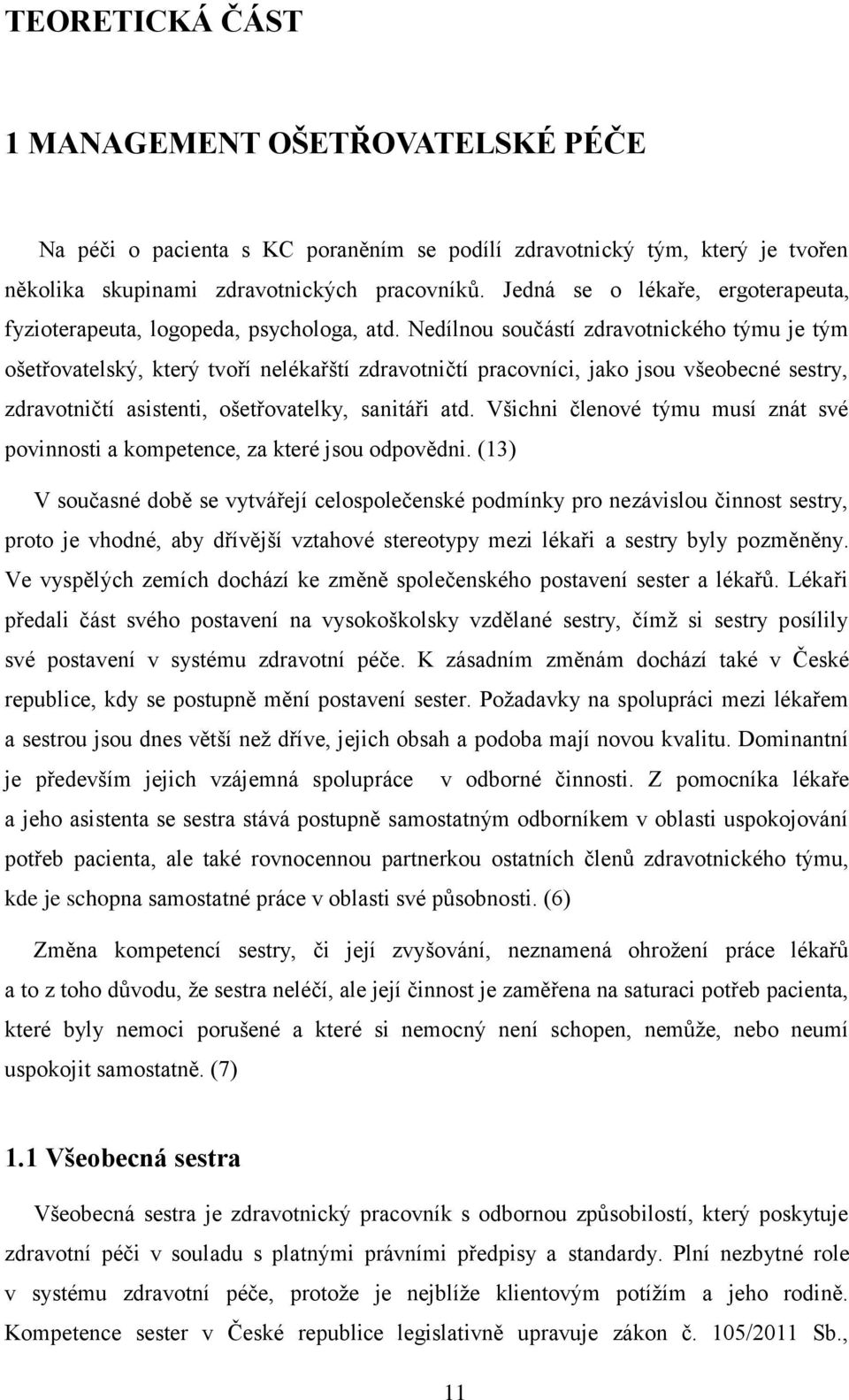 Nedílnou součástí zdravotnického týmu je tým ošetřovatelský, který tvoří nelékařští zdravotničtí pracovníci, jako jsou všeobecné sestry, zdravotničtí asistenti, ošetřovatelky, sanitáři atd.