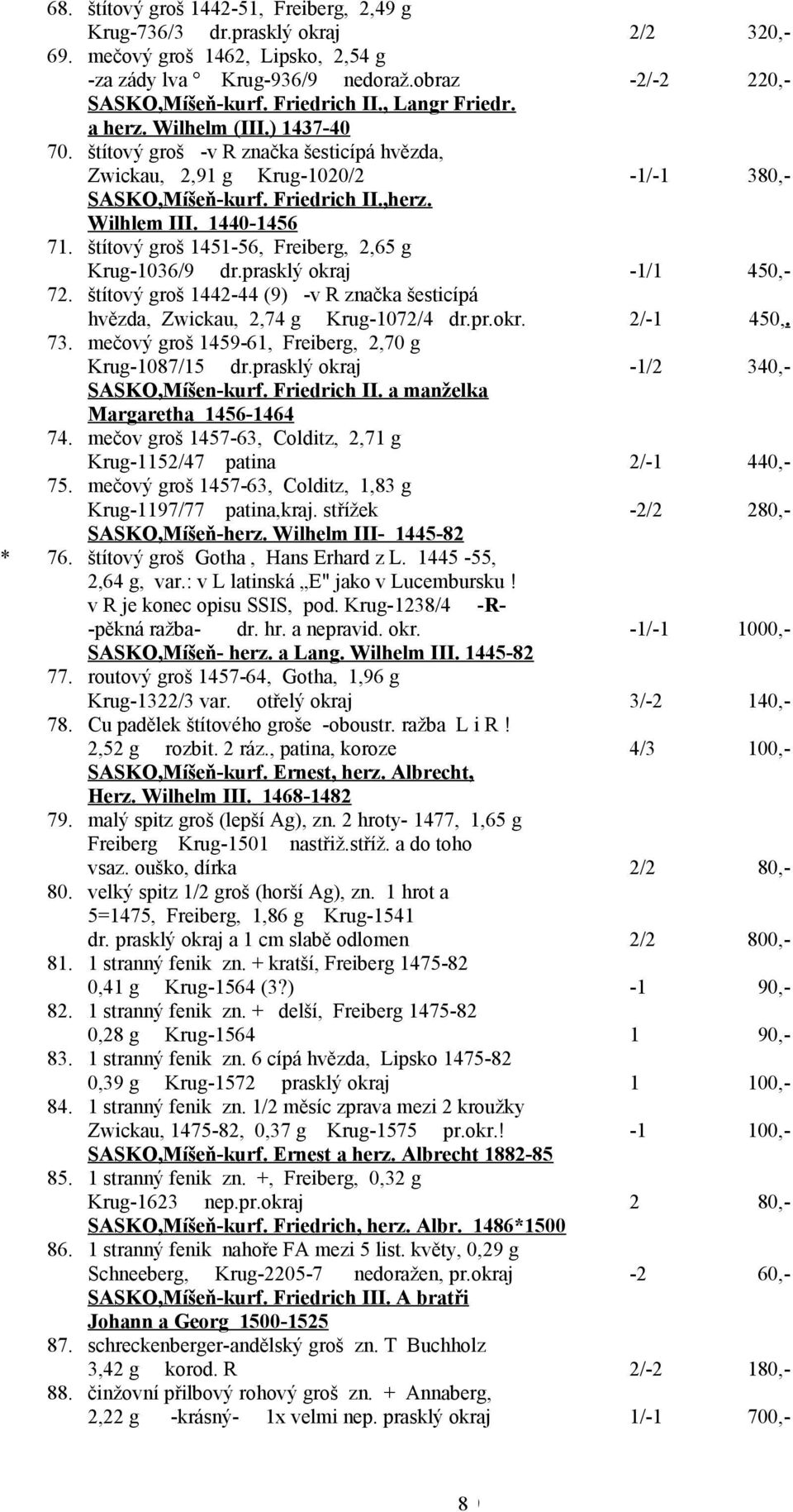 štítový groš 45-56, Freiberg, 2,65 g Krug-36/9 dr.prasklý okraj 72. štítový groš 442-44 (9) -v R značka šesticípá hvězda, Zwickau, 2,74 g Krug-72/4 dr.pr.okr. 73.