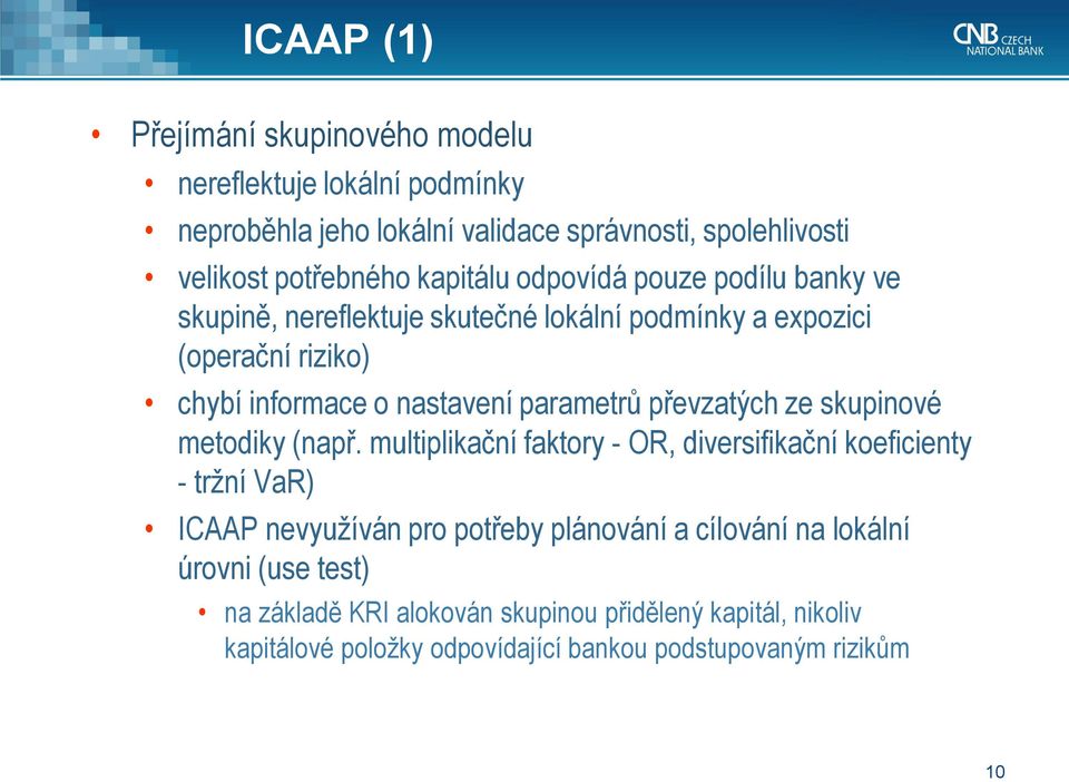 parametrů převzatých ze skupinové metodiky (např.