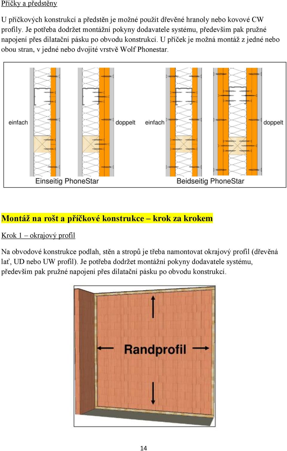 U příček je možná montáž z jedné nebo obou stran, v jedné nebo dvojité vrstvě Wolf Phonestar.