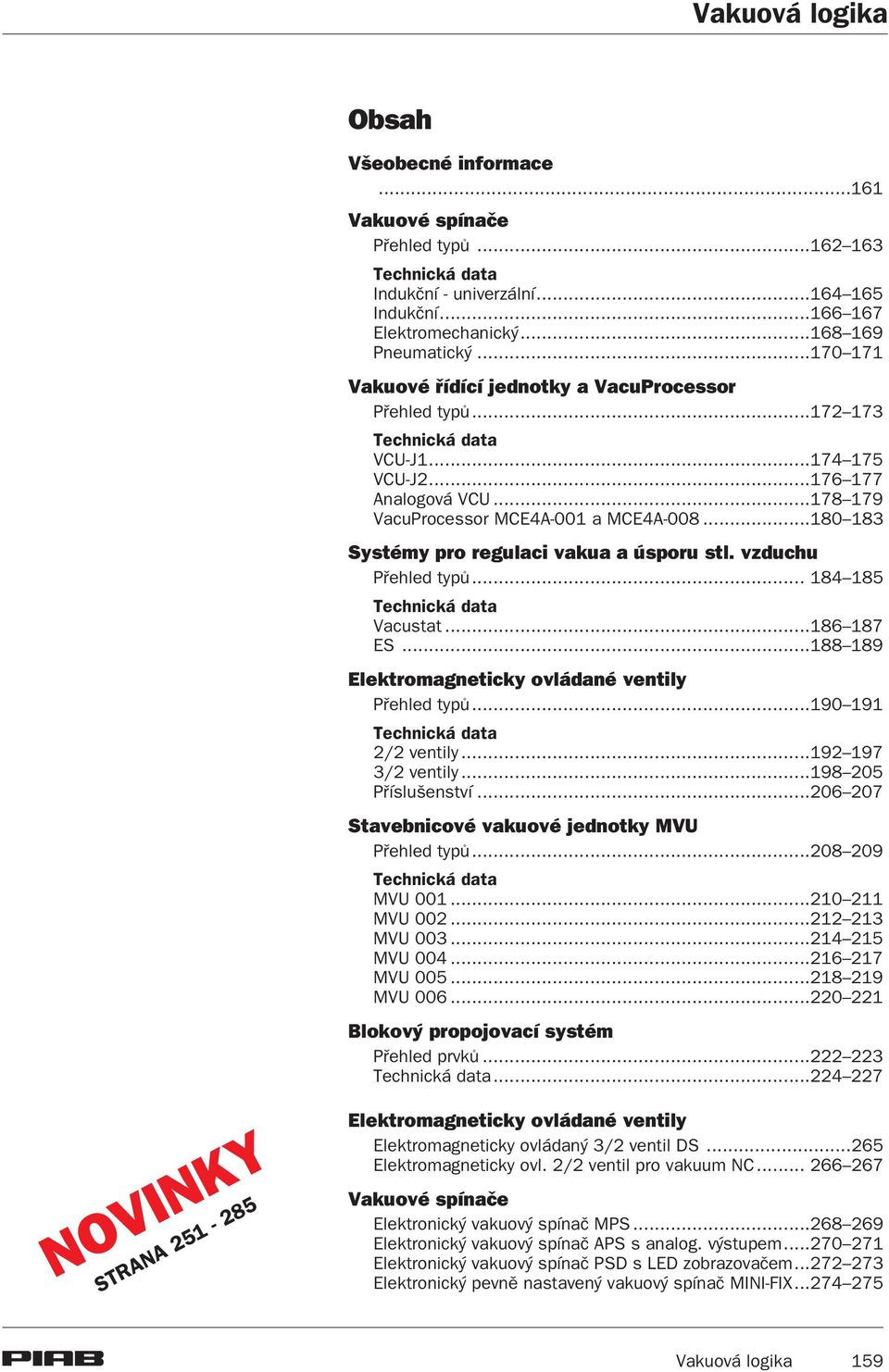 ..180 183 Systémy pro regulaci vakua a úsporu stl. vzduchu Pøehled typù... 184 185 Technická data Vacustat...186 187 ES...188 189 Elektromagneticky ovládané ventily Pøehled typù.