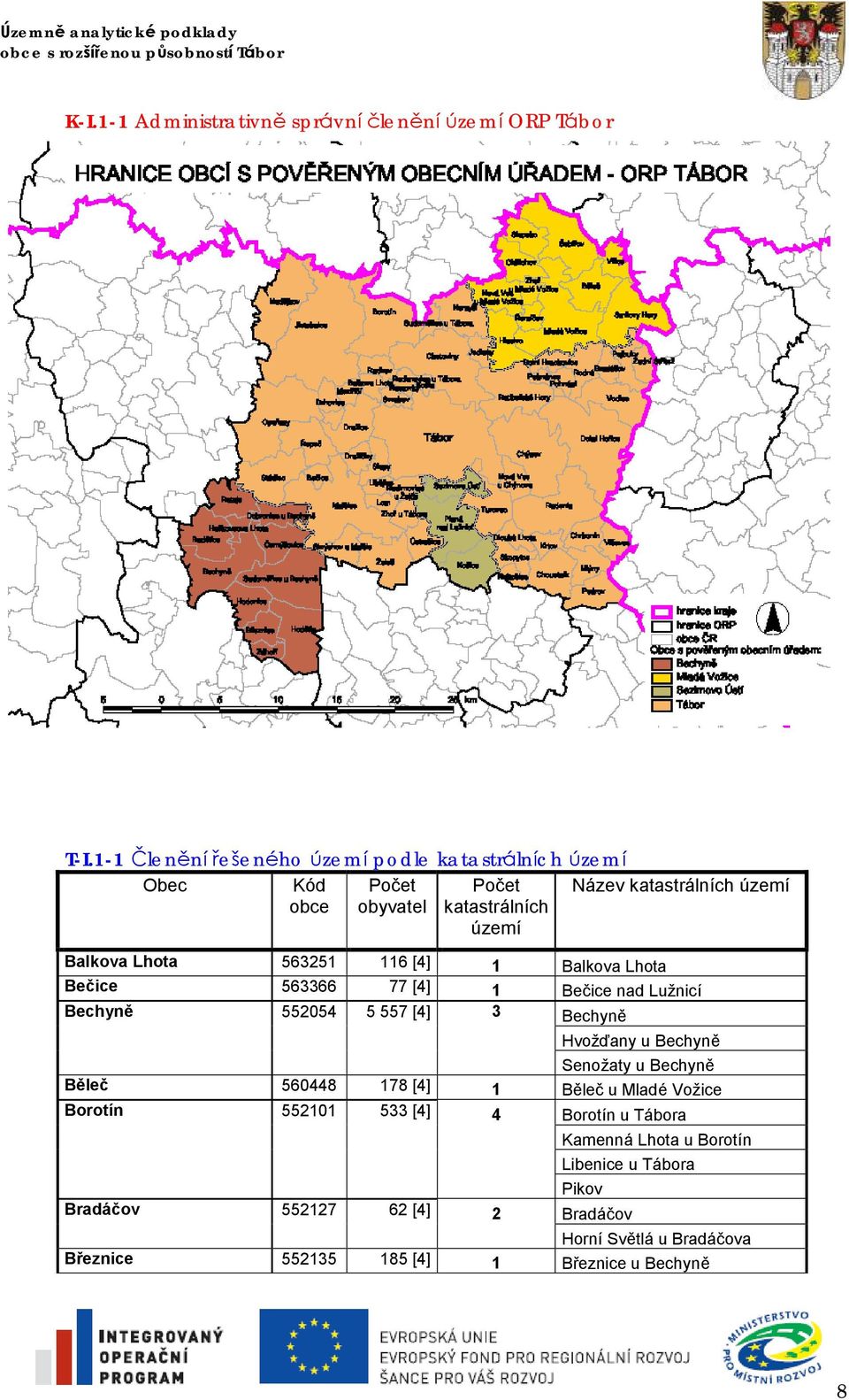 563251 116 [4] 1 Balkova Lhota Beč ice 563366 77 [4] 1 Bečice nad Luž nicí Bechyně 552054 5 557 [4] 3 Bechyně Hvožďany u Bechyně Senož aty u Bechyně