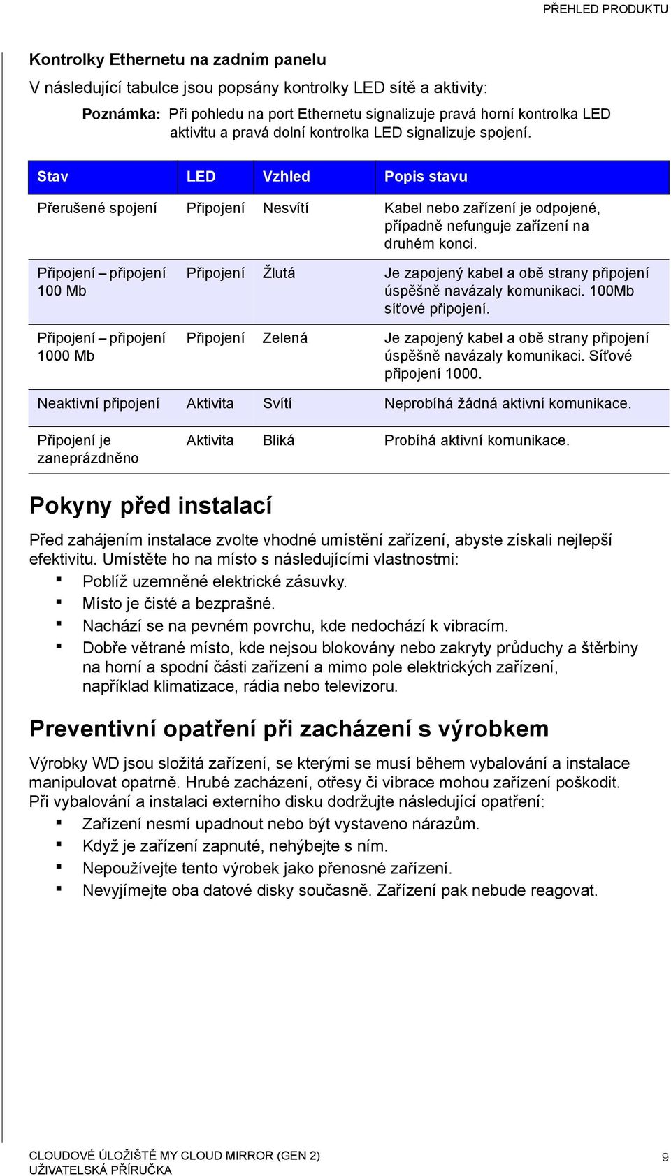 Připojení připojení 100 Mb Připojení připojení 1000 Mb Připojení Žlutá Je zapojený kabel a obě strany připojení úspěšně navázaly komunikaci. 100Mb síťové připojení.