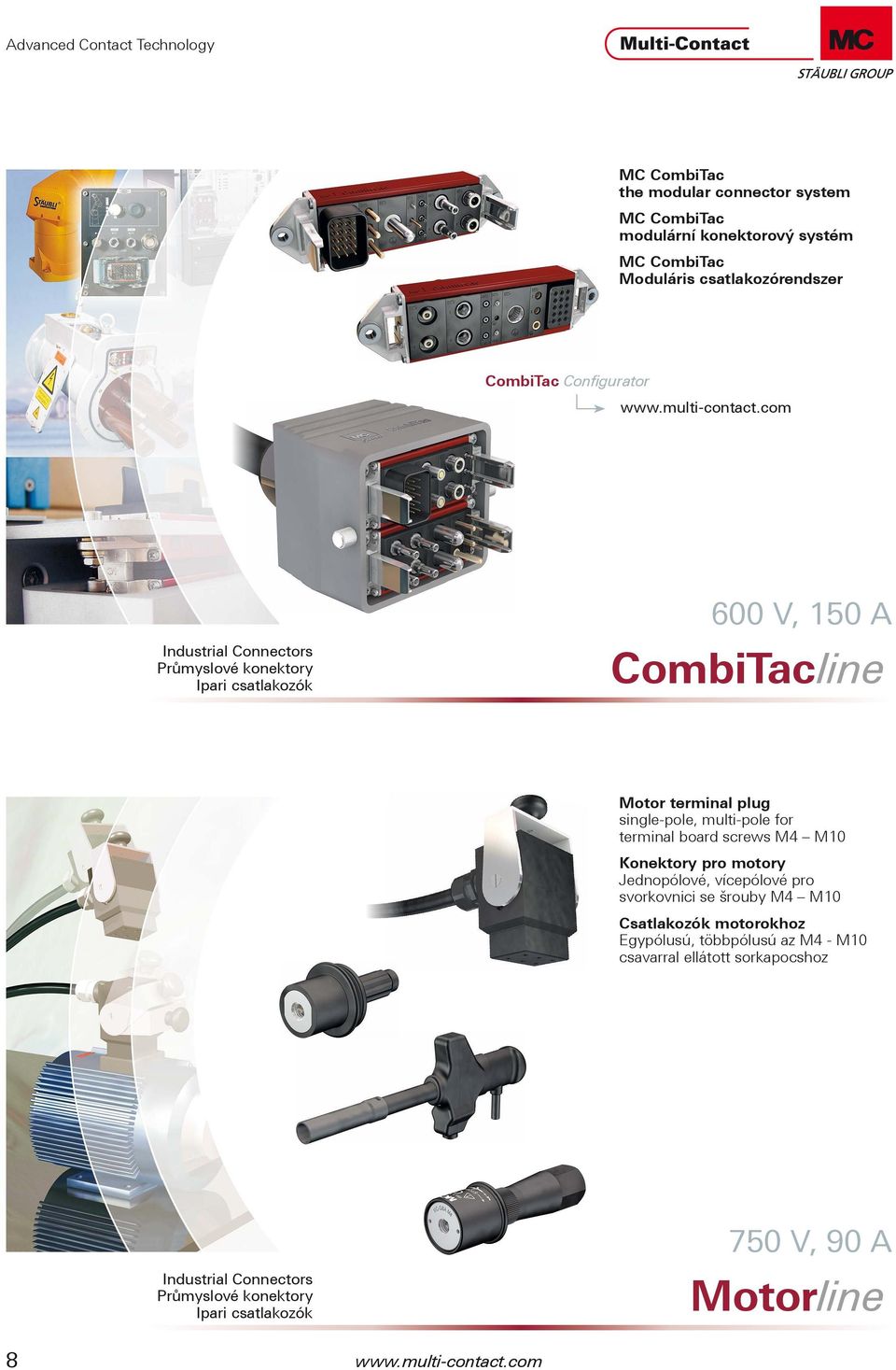 com 600 V, 150 A CombiTacline Motor terminal plug single-pole, multi-pole for terminal board screws M4 M10 Konektory pro