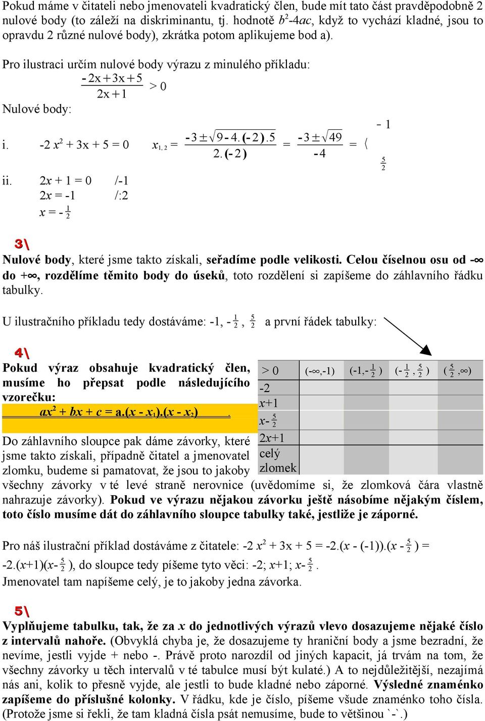 -2 x 2 + 3x + = 0 x 1, 2 = ii. 2x + 1 = 0 /-1 2x = -1 /:2 1 x = - 2-3± 9-4.(- 2 ). 2.(- 2 ) = -3± 49-4 = 1 2 3\ Nulové body, které jsme takto získali, seřadíme podle velikosti.