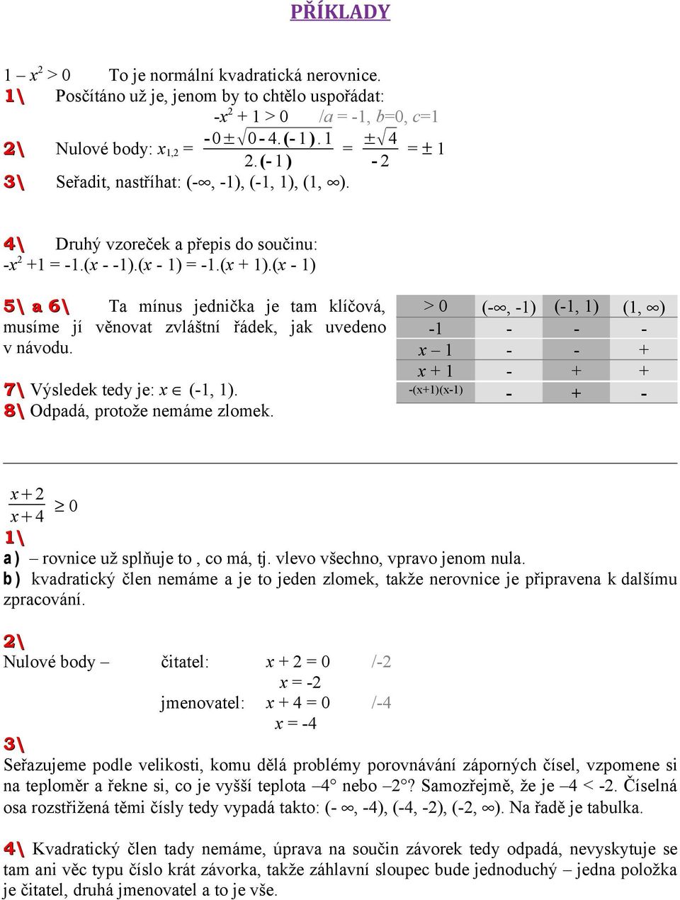 (x - 1) \ a 6\ Ta mínus jednička je tam klíčová, musíme jí věnovat zvláštní řádek, jak uvedeno v návodu. 7\ Výsledek tedy je: x (-1, 1). 8\ Odpadá, protože nemáme.