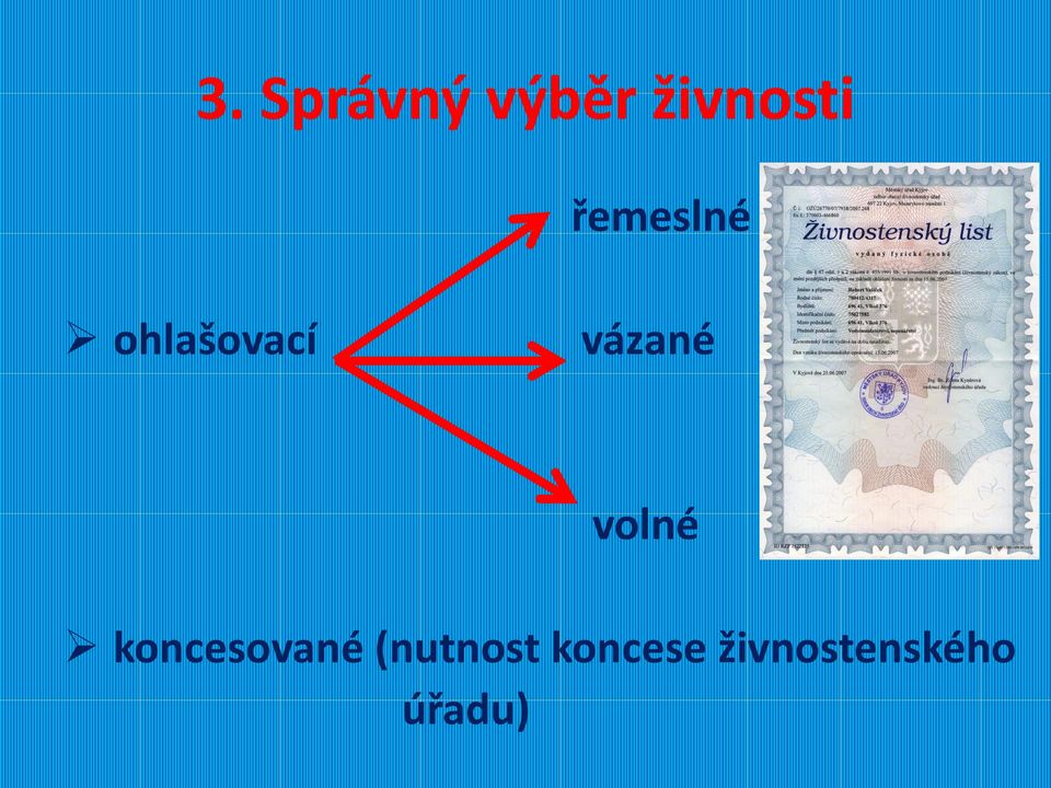 volné koncesované (nutnost