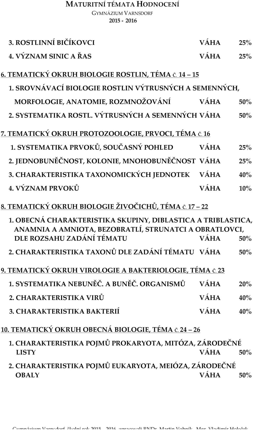 16 1. SYSTEMATIKA PRVOKŮ, SOUČASNÝ POHLED VÁHA 25% 2. JEDNOBUNĚČNOST, KOLONIE, MNOHOBUNĚČNOST VÁHA 25% 3. CHARAKTERISTIKA TAXONOMICKÝCH JEDNOTEK VÁHA 40% 4. VÝZNAM PRVOKŮ VÁHA 10% 8.