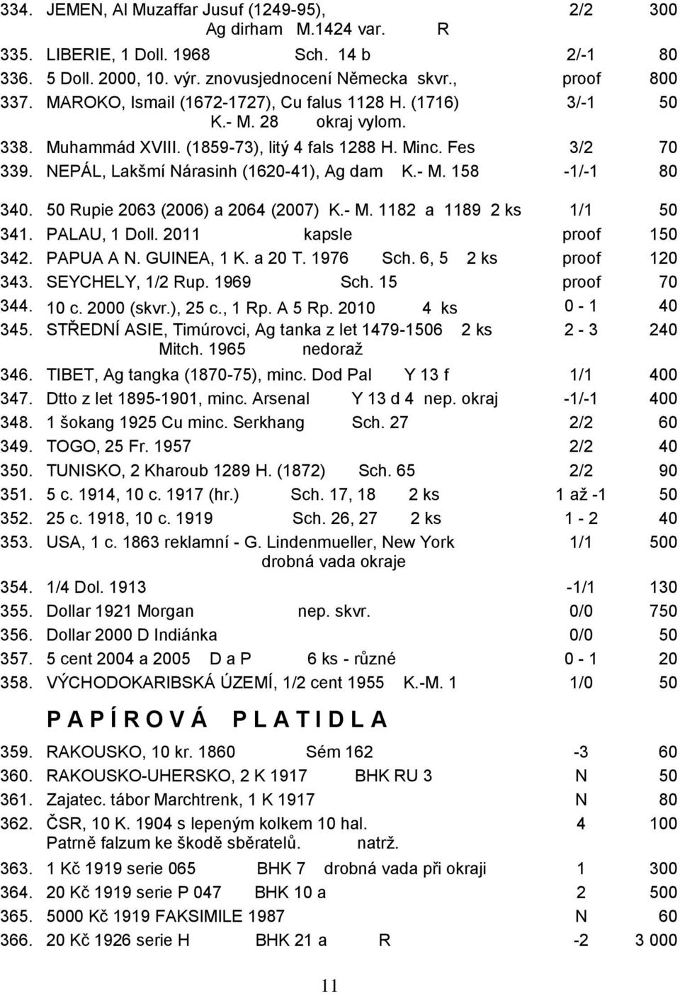 - M. 158-1/-1 80 340. 50 Rupie 2063 (2006) a 2064 (2007) K.- M. 1182 a 1189 2 ks 1/1 50 341. PALAU, 1 Doll. 2011 kapsle proof 150 342. PAPUA A N. GUINEA, 1 K. a 20 T. 1976 Sch.