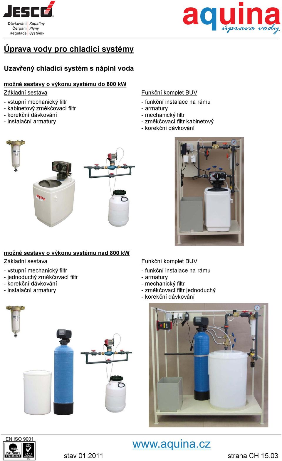 dávkování možné sestavy o výkonu systému nad 800 kw Funkční komplet BUV - vstupní mechanický filtr - funkční instalace na rámu - jednoduchý změkčovací
