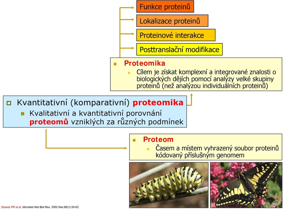 Kvantitativní (komparativní) proteomika Kvalitativní a kvantitativní porovnání proteomů vzniklých za různých podmínek