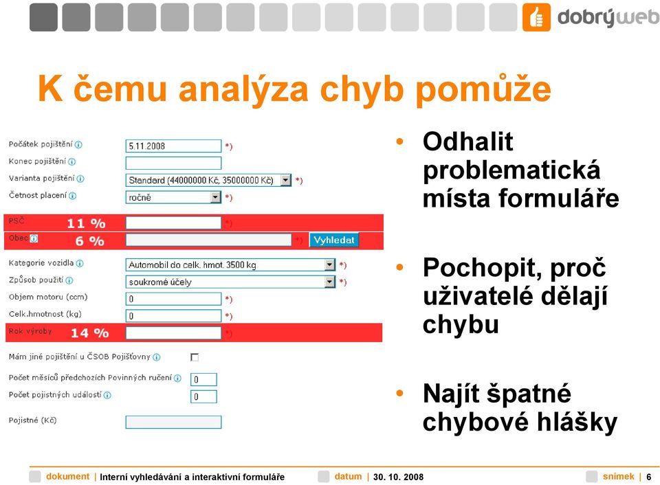 chybu Najít špatné chybové hlášky dokument Interní