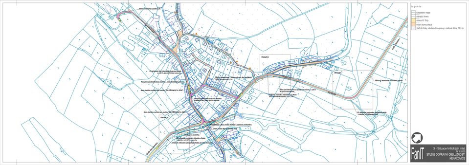 části se pohybuje mezi 4,5-5,0 m Krajnice neznatelné III/10129 Odbočení návěsové soupravy doprava z vedlejší ulice není fyzicky možné Detail A Při