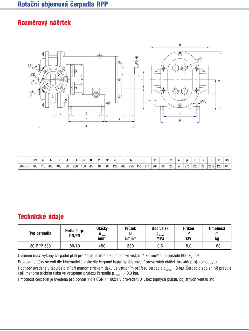min 1 MPa kw kg 80 RPP 630 80/10 450 280 0,6 5,0 160 Uvedené max. výkony čerpadel platí pro čerpání oleje o kinematické viskozitě 76 mm 2.s 1 a hustotě 900 kg.m 3.